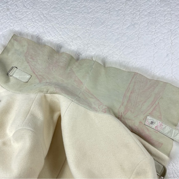 🔥Mackage Wool Cashmere Blend Cream Coat Fur Trim Luxe Winter Overcoat Size M - Picture 15 of 16